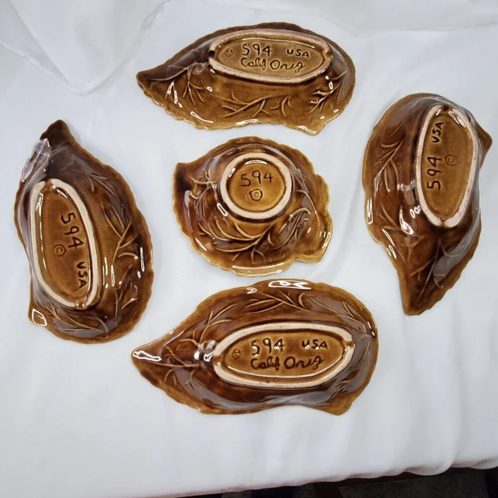 VTG California Originals Fall Leaf-Shaped Ceramic Serving Dish Set Orange Brown - Picture 2 of 9
